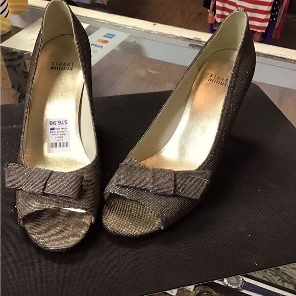 Stuart Weitzman ladies 10 med silver sparkle heels - Picture 1 of 2